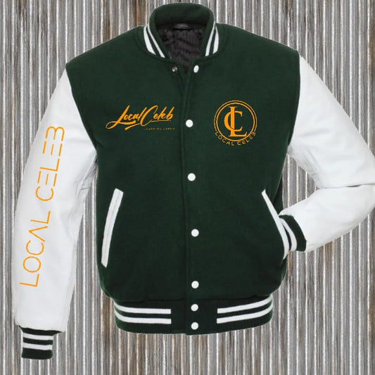 Green, White, Gold  Varsity Jacket